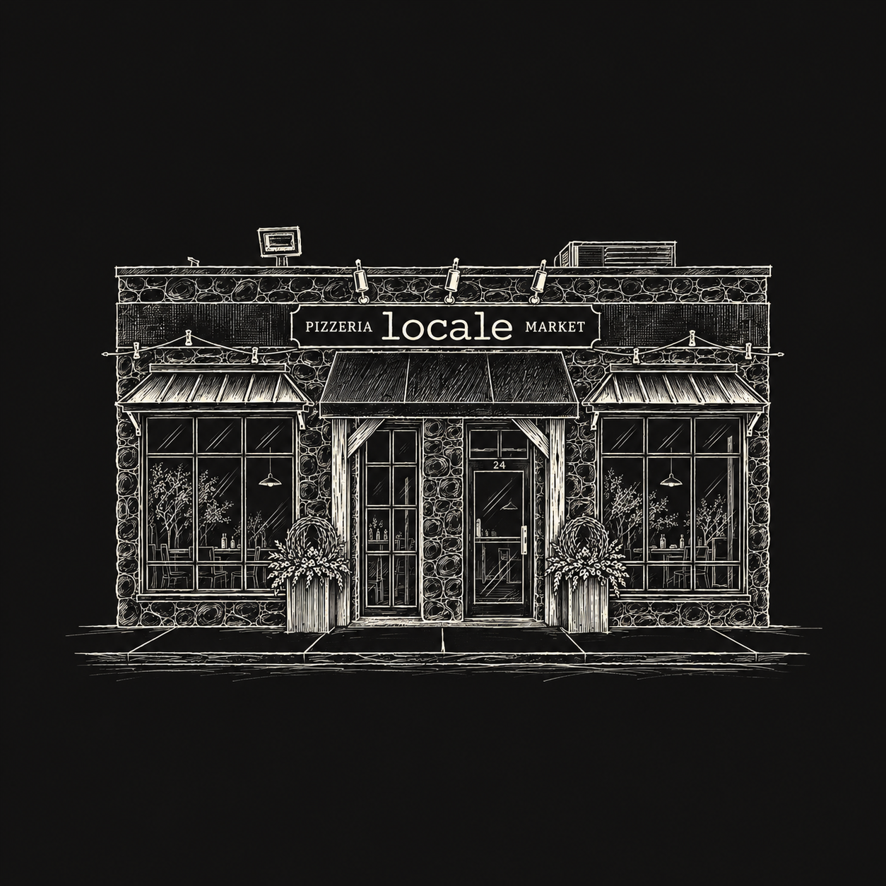Illustration of the Locale Pizzeria & Market storefront at 24 Ayers Lane